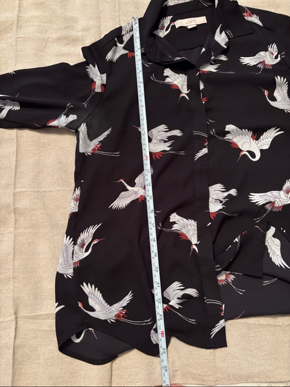 LOFT Black Crane Print Button-Down Blouse - Picture 7 of 7